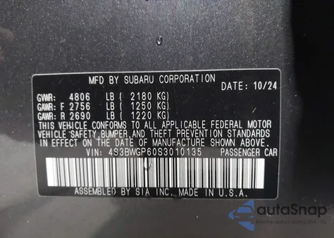 2025 Subaru Legacy Touring Xt z USA, uszkodzony, nr VIN 4S3BWGP60S3010135